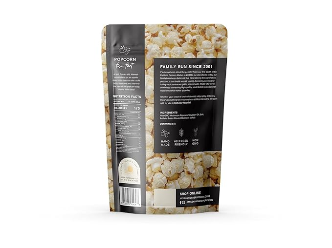 Miss Hannah's Gourmet Popcorn Buttery Salt - Classic Salty Popcorn, Light & Crisp | Vegan
