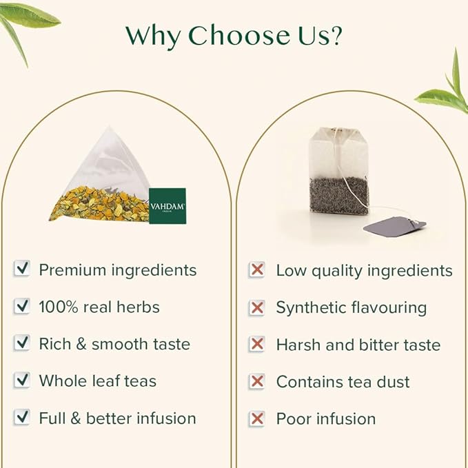 VAHDAM, Turmeric Moringa Tea Bags (100 Herbal Tea Bags) Caffeine Free, Non GMO | 100% Pure Herbal