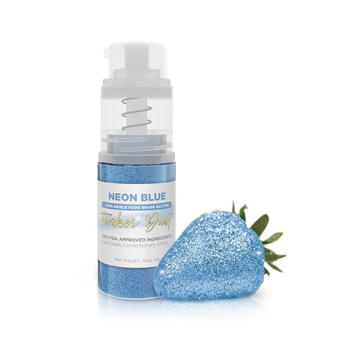 Bakell - Neon Blue Tinker Dust (4g, 1x Mini Spray Pump) Edible Glitter for Food, Desserts, and