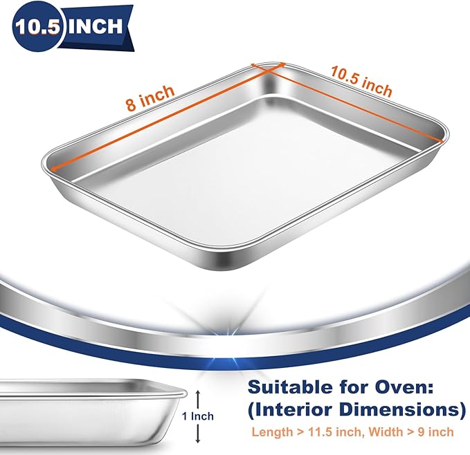 P&P CHEF 10.5 Inch Baking Cookie Sheet, Oven Pan Tray Stainless Steel Sheet Pan for Kitchen, Oven