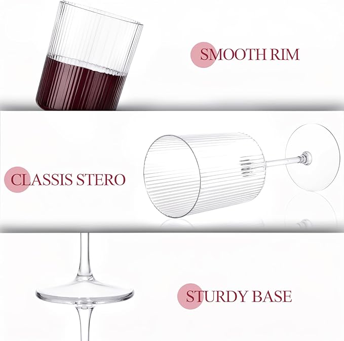 Ciaell 12 PCS Plastic Ribbed Wine Glasses - 10 OZ Plastic Square Wine Glasses with Stem