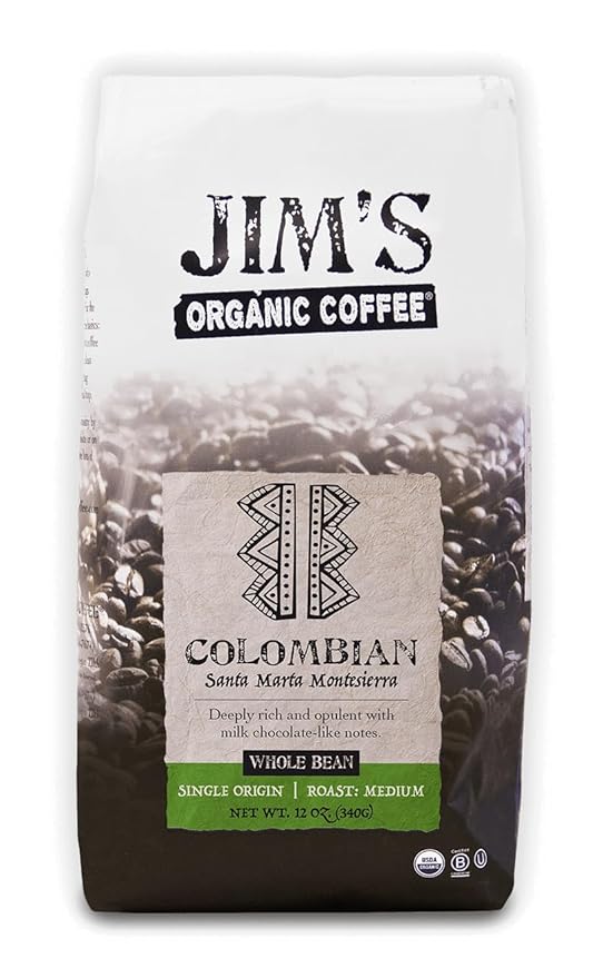 Jim?™s Organic Coffee ??Colombian ??Single Origin, Medium Roast - Whole Bean 12 oz Bag