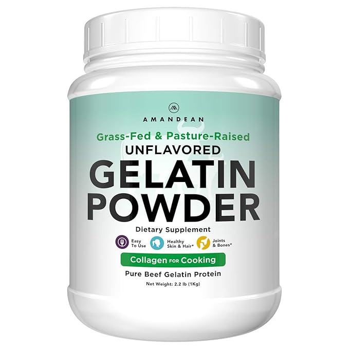 AMANDEAN Premium Gelatin Powder XL. Grass-Fed Beef Collagen Protein Supplement. Unflavored. Healthy