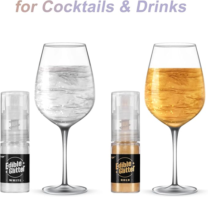 Sujoygar Edible Glitter Spray 2 Colors, White and Gold Edible Glitter for Cocktails, Shimmer Powder