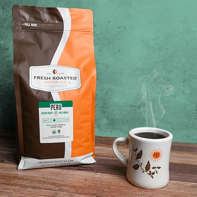 Fresh Roasted Coffee, Organic Peru | Mold & Myco 3rd Party Tested, USDA Organic, Kosher | Med Roast