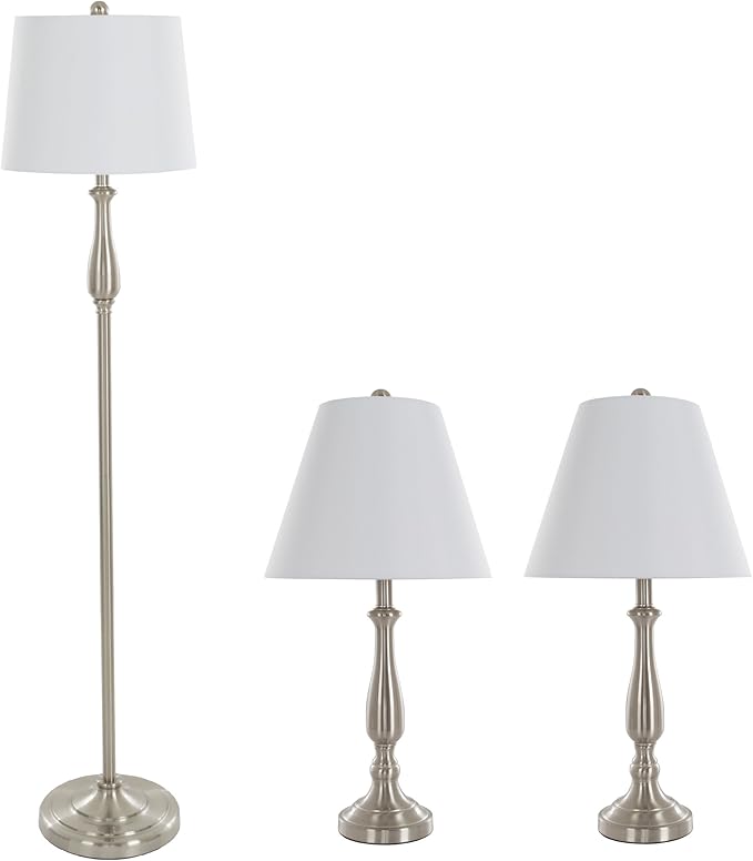 3-Piece Home Lighting Set - Coordinating Bundle with 2 Table Lamps and 1 Floor Lamp for Home and