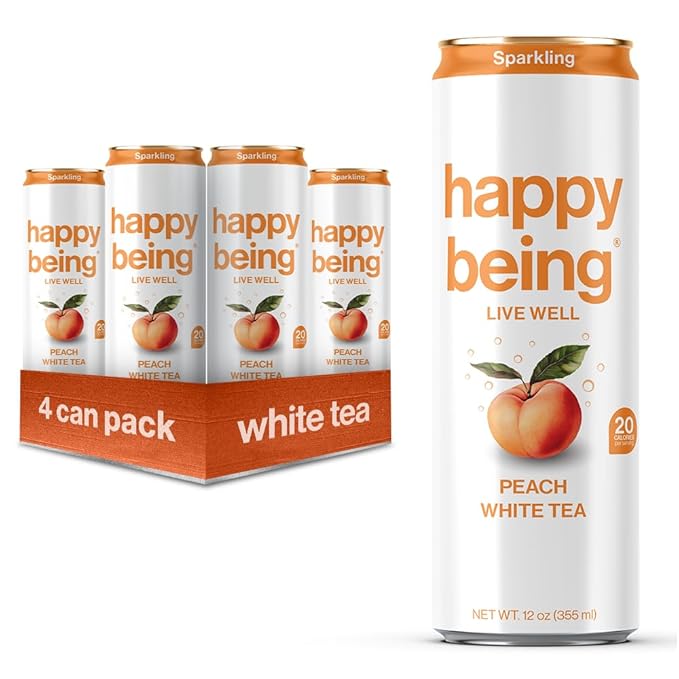Happy Being Sparkling Nutrient-Rich Peach Rose White Tea – Infused with Turmeric, Elderberry