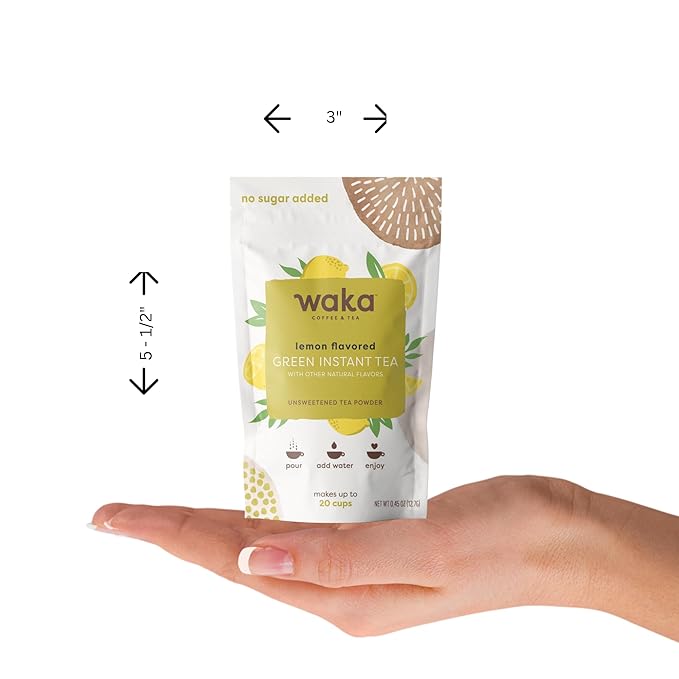 Waka Instant Green Tea Mix, Lemon Flavored - 100% Tea Leaves, No Additives, Unsweetened
