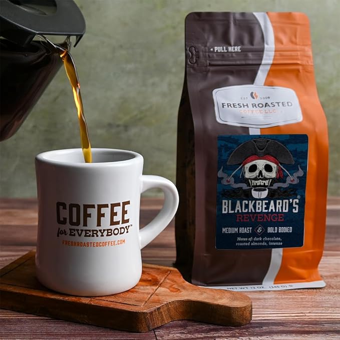 Fresh Roasted Coffee, Blackbeard's Revenge, 12 oz, Medium Roast, Kosher, Whole Bean