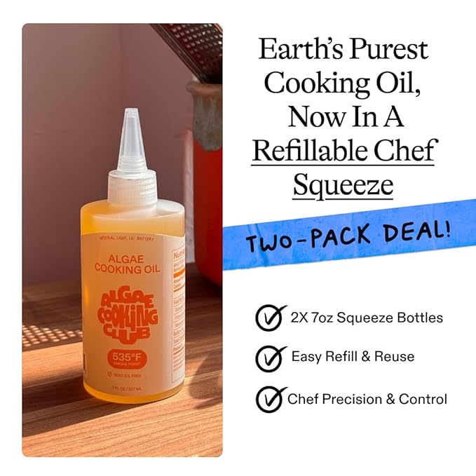 Algae Cooking Club Chef-Grade 100% Algae Cooking Oil 7oz Squeeze Bottles (2 Pack) ??High Smoke