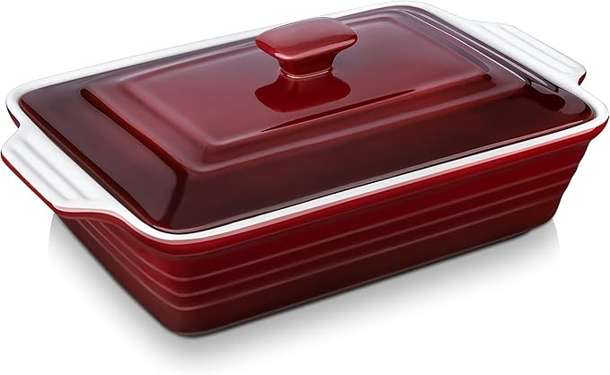 LOVECASA 4.5 Quart Ceramic Casserole Dish with Lid, 9x13 Baking Dish for Oven, Lasagna Pan Deep