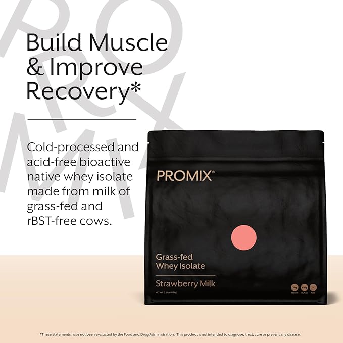 Promix Whey Protein Isolate Powder, 31g Grass Fed Whey Isolate, 6.6g BCAAs, Gluten Free, Keto