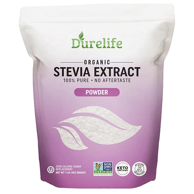 Durelife 100% Pure stevia extract sweetener | No Erythritol, NON-GMO Project Verified, No Fillers