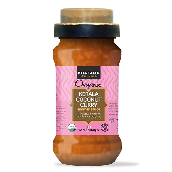 Khazana ORGANIC Kerala Coconut Curry Indian Simmer Sauce - 12.7oz Jars | Non-GMO, Vegan, Gluten