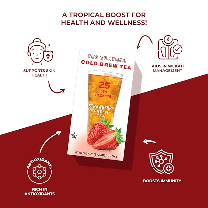Life Plus Style Gourmet TEA CENTRAL Strawberry Iced Tea with Organic Ceylon Green Tea Natural