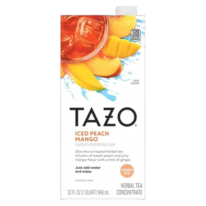 TAZO Tea Concentrate, Chocolate Chai Latte, Strawberry Matcha Latte, Iced Peach Mango 32 Fl Oz