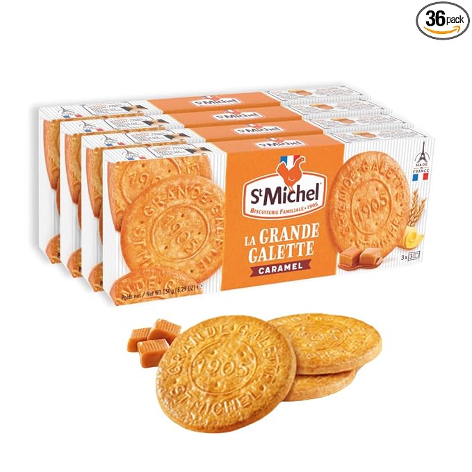 St Michel Caramel Grandes Galettes Butter Cookies Biscuits 5.29oz, Made In France, Pack of 4
