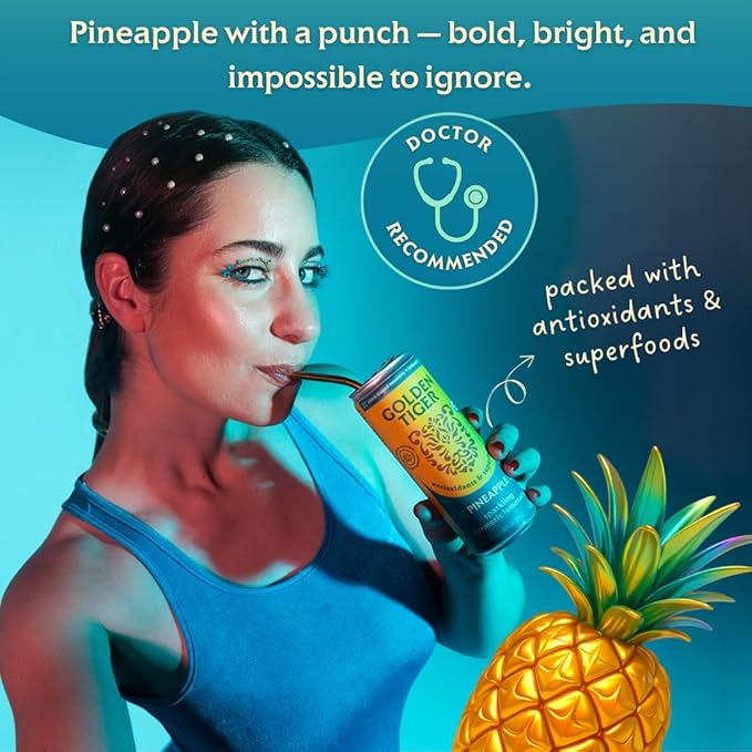 Golden Tiger Turmeric Sparkling Lemonade, Pineapple 12-Pack ??Curcumin & Ginger for Inflammation