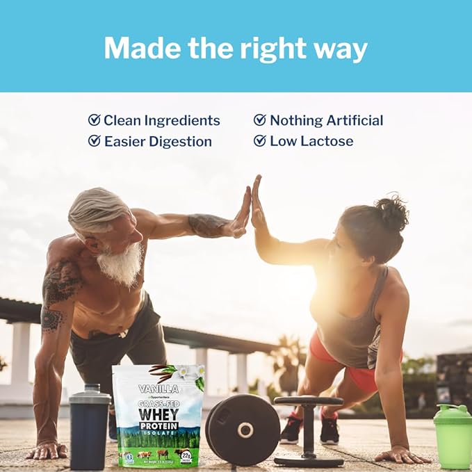 Opportuniteas Grass Fed Vanilla Whey Protein Isolate Powder - 22g Protein Powder Without Artificial