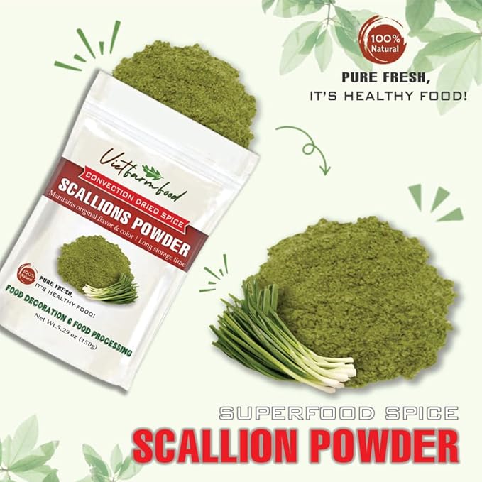SCALLION POWDER 5.29 Oz (150g) VIETFARMFOOD: Pure, natural freeze-dried spice made from real