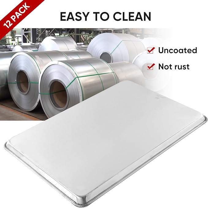 TENUP 12 Pack Aluminum Full Sheet Pan, 26" x 18" Heavy Duty Commercial Baking Tray Reinforced Rim