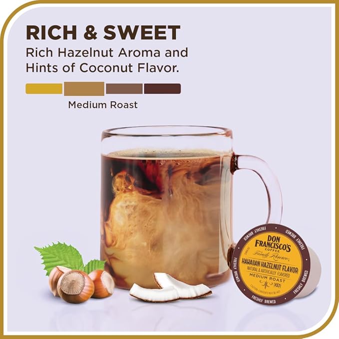 Don Francisco's Hawaiian Hazelnut Flavored Coffee - 100 K-Cup Compatible Single-Serve Pods - 100%