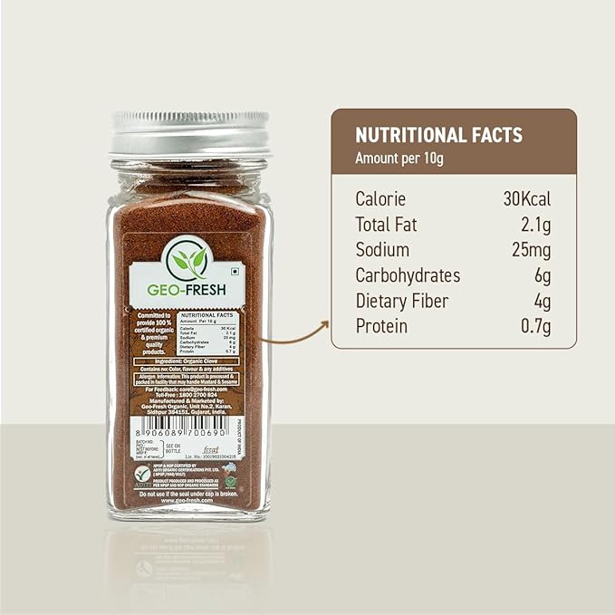 Geo-Fresh Organic Clove Powder ??1.59 oz Glass Jar ??Ground Cloves ??USDA Certified, Non-GMO