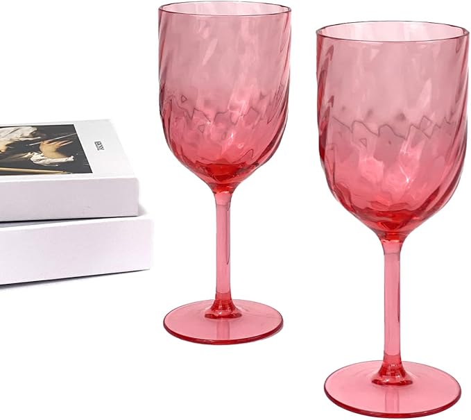Yalin Set of 6 Unbreakable 15 oz Acrylic Plastic Wine and Water Tumbler Stackable Goblets. (Red, 15