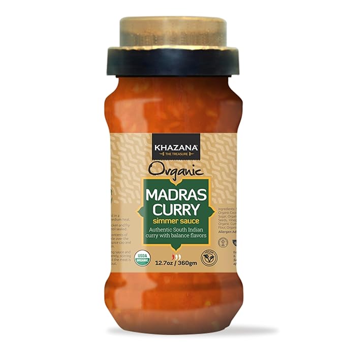 Khazana ORGANIC Madras Curry Indian Simmer Sauce - 12.7oz Jars | Non-GMO, Vegan, Gluten Free
