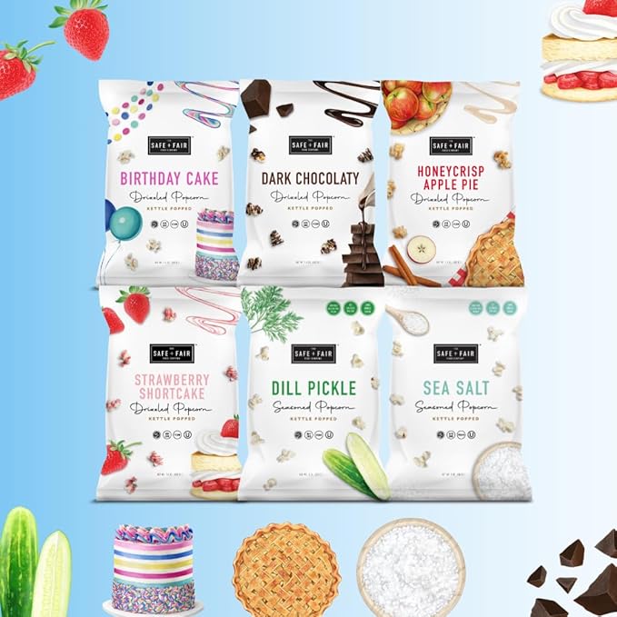 Safe + Fair Birthday Cake Drizzled Popcorn - Gluten-Free, Dairy Free and Vegan Snack - Free From
