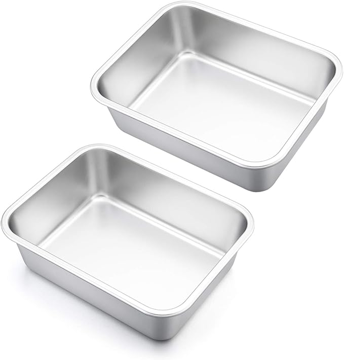 Lasagna Pan Set of 2, E-far Rectangular Deep Cake Baking Pans, Small Roaster Baking Dish Stainless