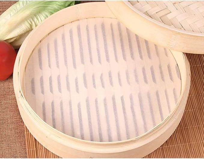 150pcs Air Fryer Liners, 9 inches Bamboo Steamer Liners, Premium Perforated Parchment Steaming