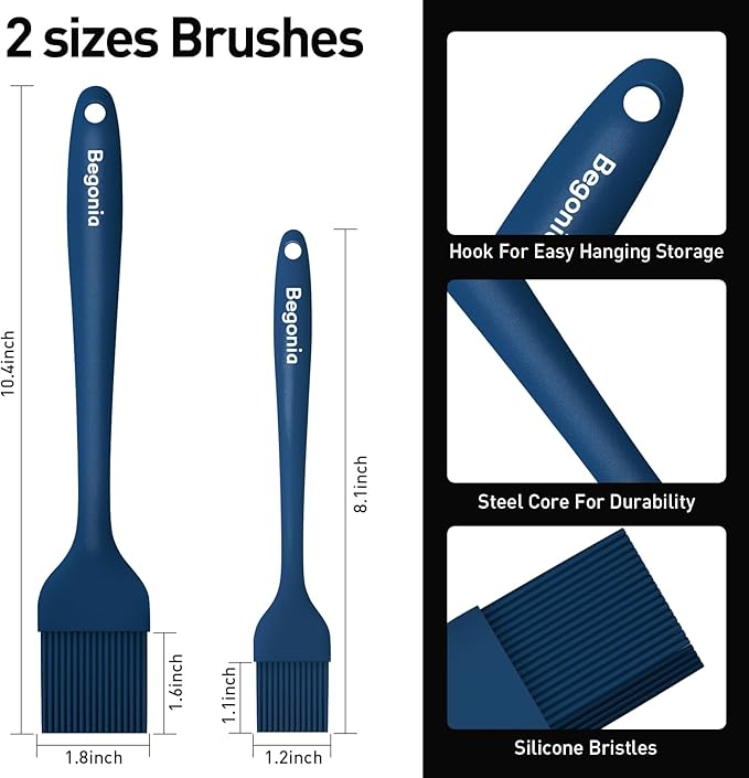 Pastry Brush-Begonia Silicone Basting Brush for Cooking,2pcs 10+8 in Heat Resistant Food Brushes
