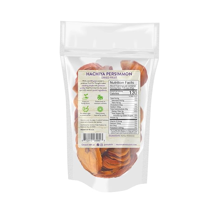 Fruit for Thought Dried Persimmons | Dried Fruit Snack Packs | At Home, Work, or On The Go |