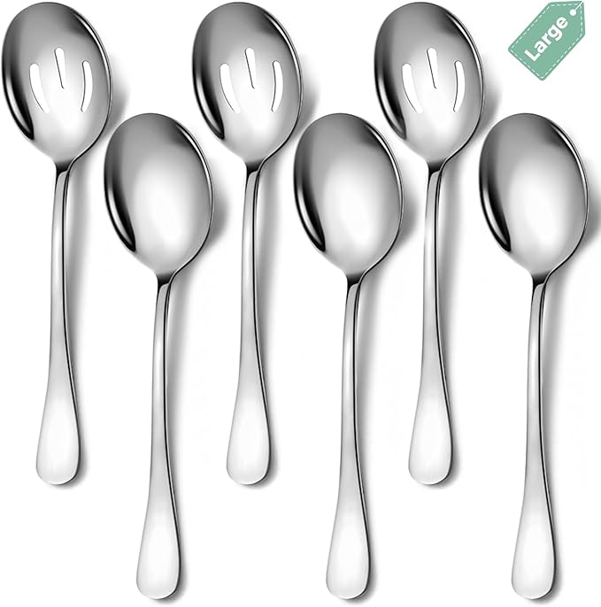 Stainless Steel Serving Spoons Set, 6pc, 10-Inch, Includes 3 Large, 3 Slotted, for