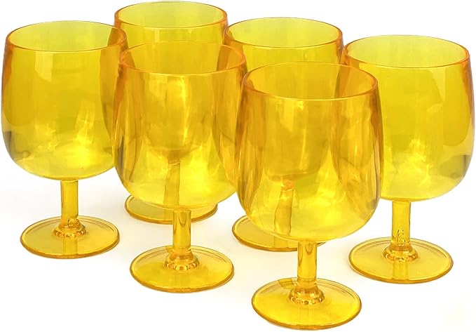Yalin Set of 6 Unbreakable 12 oz Acrylic Plastic Wine and Water Tumbler Stackable Goblets. (Yellow