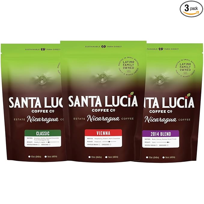 Specialty Volcanic Nicaraguan - The Santa Lucia Experience, Coffee Sampler Pack - Light, Medium &