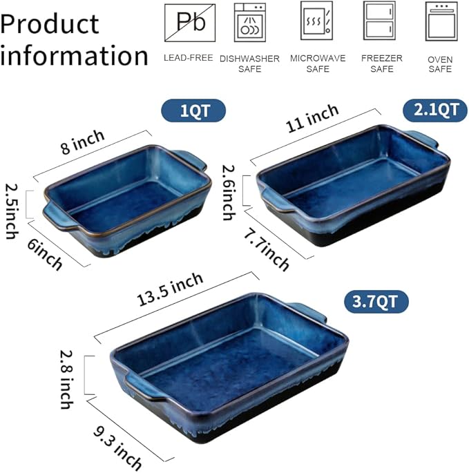 KOOV Bakeware Set, Ceramic Baking Dish Set, Rectangular Casserole Dish Set, lasagna Pan, Baking