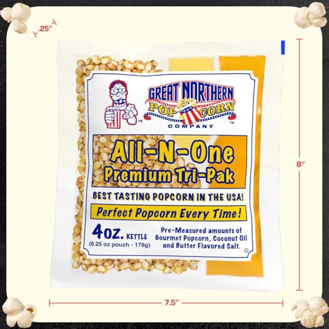 4oz Popcorn Machine Popcorn Packets - All-in-One Movie Theater Style Popcorn Kernels, Salt, and Oil