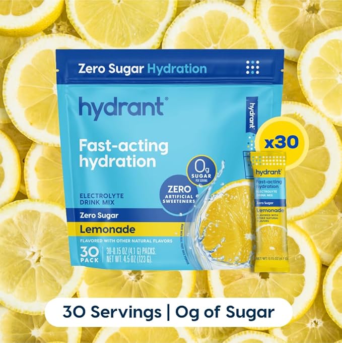 HYDRANT Hydrate No Added Sugar, Individual Hydration Electrolyte Powder Stick Packets with Zero