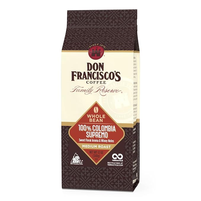 Don Francisco's Colombia Supremo Whole Bean Coffee, Medium Roast ??100% Arabica,12 oz Bag, Premium