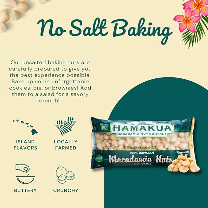 Hamakua Macadamia Nuts - No Salt Baking Macadamias (1.25 lb) - Natural Eco-Friendly Large Hawaiian