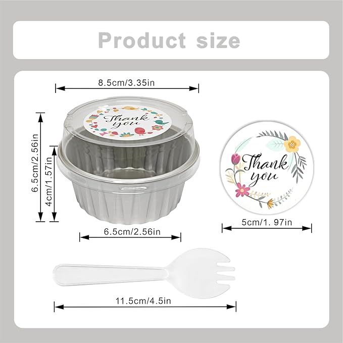 100 Pcs Aluminum Foil Baking Cups with Lids, 5oz Cupcake Liners Dessert Cups,Disposable Ramekins