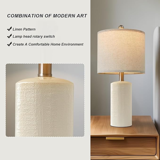 20.25" Small Single Table Lamp for Bedroom Modern Ceramic Nightstand Lamp Farmhouse Bedside Lamp