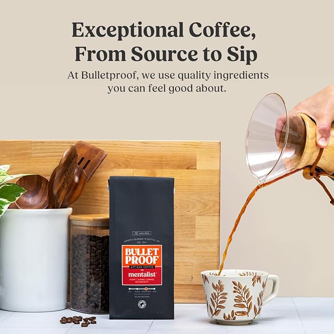 Bulletproof The Mentalist Medium-Dark Roast Whole Bean Coffee, 12 Ounces (Pack of 3), Clean Coffee