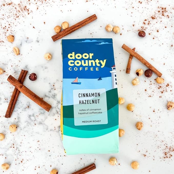 Door County Coffee Cinnamon Hazelnut DECAF Flavored - 10oz Bag - Ground Medium Roast -100% Arabica