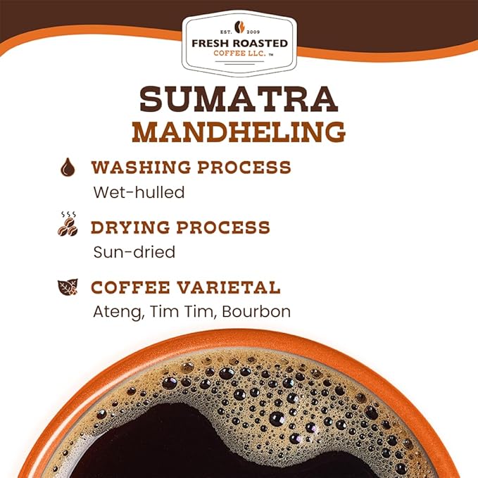 Fresh Roasted Coffee,100% Sumatra Mandheling | 5 lb (80 oz) | Single Origin | Medium Roast | Kosher