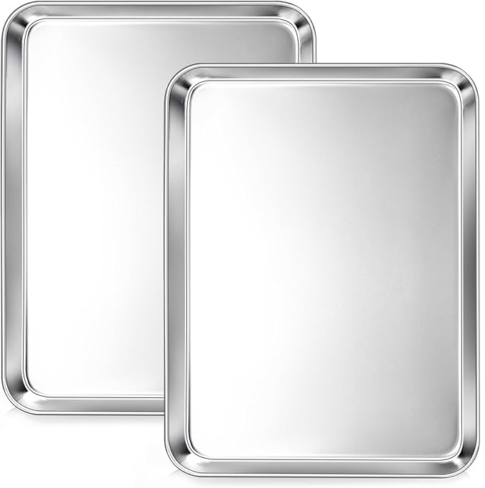 2Pcs Baking Sheet Pan Set, Joyfair Stainless Steel Cookie Sheets, Commercial Metal Pans Toaster