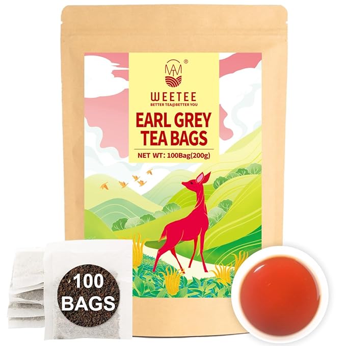 WT WEETEE Earl Grey Tea Bags, 100 Count Black Tea Flavored with Bergamot Orange, Resealable Kraft