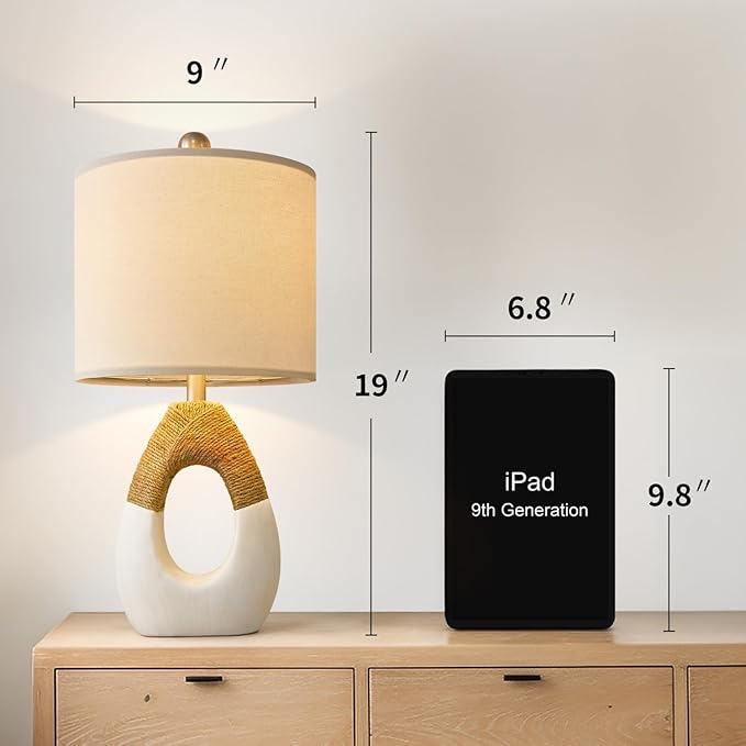 OYEARS 19” Boho Table Lamps Bedroom Living Room,Suitable for Small Space,Farmhouse Rattan Lamp